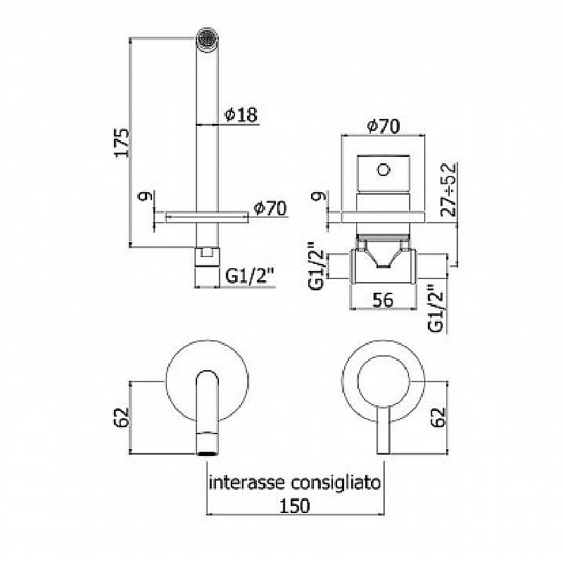 Смеситель для раковины Paffoni Light LIG006CR70 Хром встраиваемый