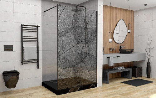 Душевая перегородка Avacan MB100 профиль Цвет черный стекло Прозрачный. с рисунком