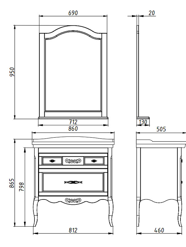 Комплект мебели для ванной ASB-Woodline Модерн 85 1124701 цвет Антикварный орех