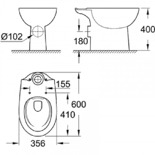 Унитаз компакт Grohe Bau Ceramic 39349000 без бачка и сиденья фарфор напольный