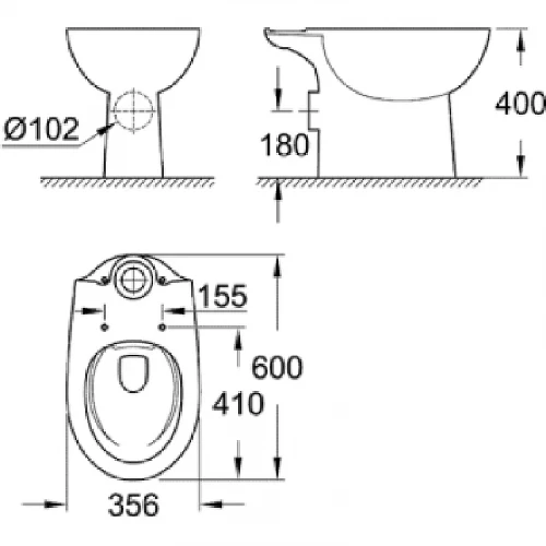 Унитаз компакт Grohe Bau Ceramic 39349000 без бачка и сиденья фарфор напольный