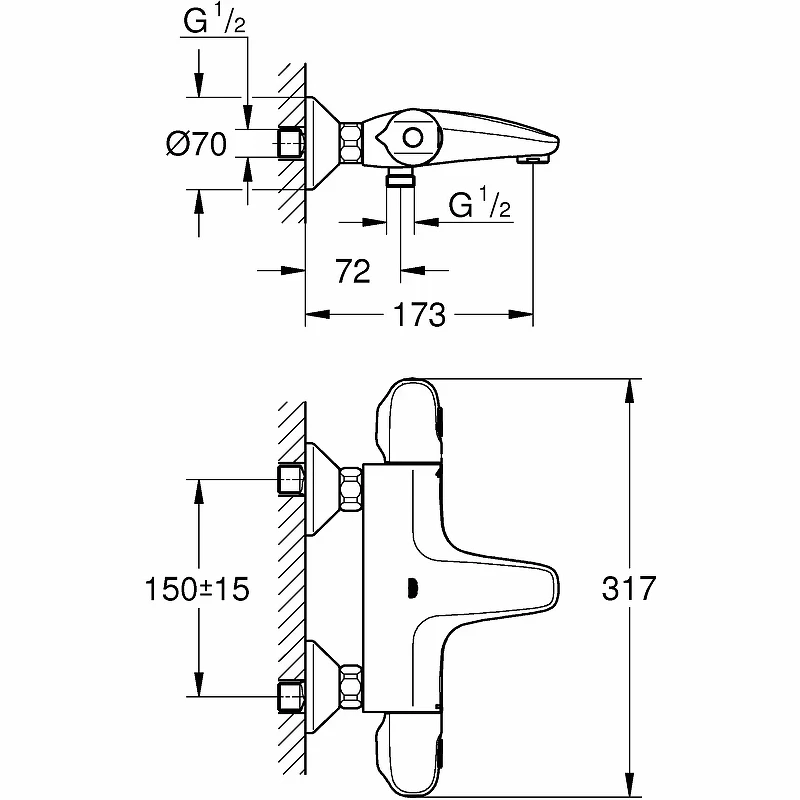 Смеситель для ванны Grohe Grohtherm 1000 New 34816003 с термостатом Хром латунь на стену