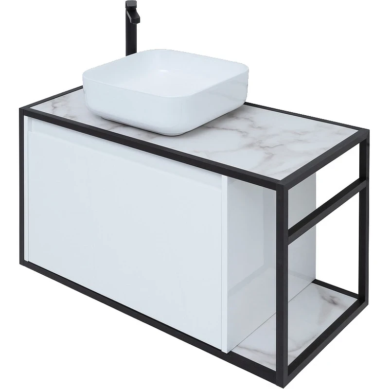Тумба под раковину Aquanet Nova Lite Loft 90L 261652 подвесная Белый глянец МДФ / ЛДСП