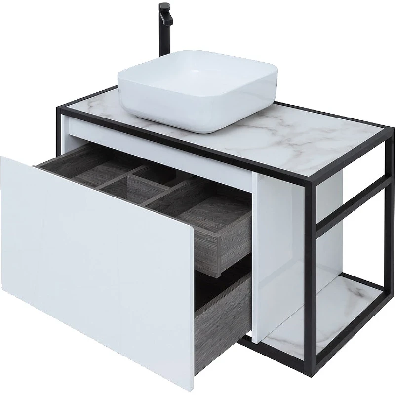 Тумба под раковину Aquanet Nova Lite Loft 90L 261652 подвесная Белый глянец МДФ / ЛДСП