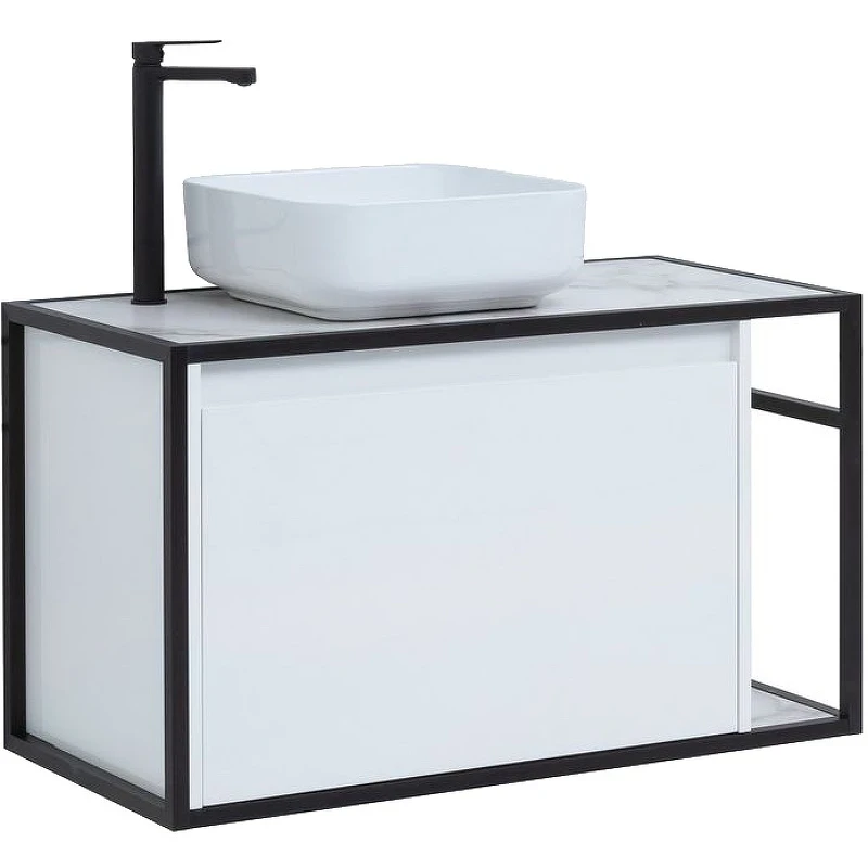 Тумба под раковину Aquanet Nova Lite Loft 90L 261652 подвесная Белый глянец МДФ / ЛДСП