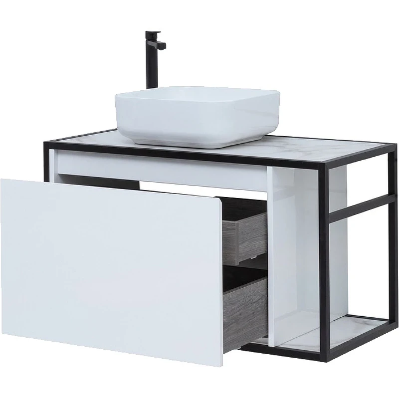 Тумба под раковину Aquanet Nova Lite Loft 90L 261652 подвесная Белый глянец МДФ / ЛДСП