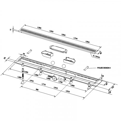 Душевой лоток PlastBrno Design 6 85 SZA6850 с Черной решеткой