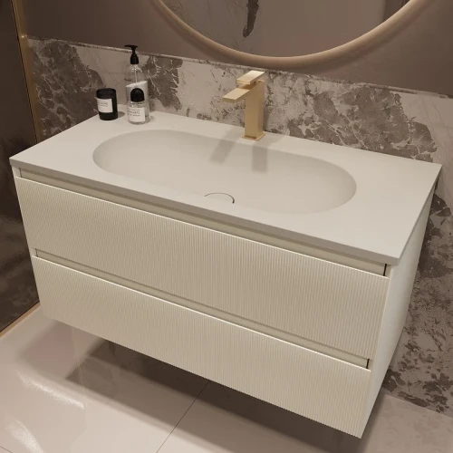 Тумба под раковину Vincea Велле (Welle) 100 VMC-2WL100MBG подвесная цвет M.Beige Soft-touch
