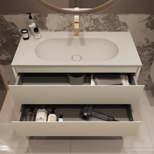 Тумба под раковину Vincea Велле (Welle) 100 VMC-2WL100MBG подвесная цвет M.Beige Soft-touch