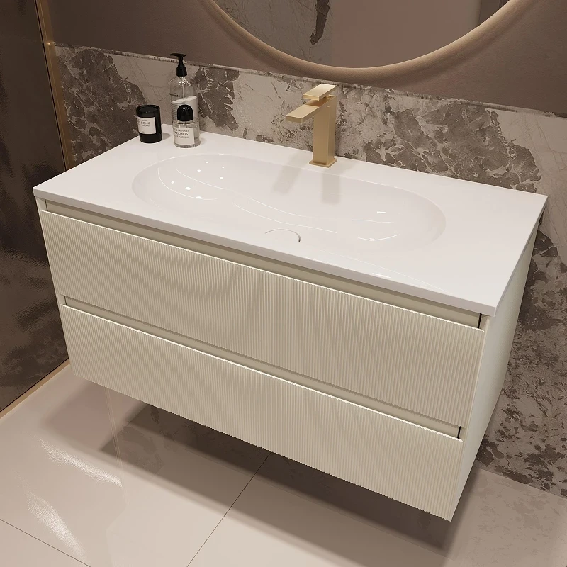 Тумба под раковину Vincea Велле (Welle) 100 VMC-2WL100MBG подвесная цвет M.Beige Soft-touch