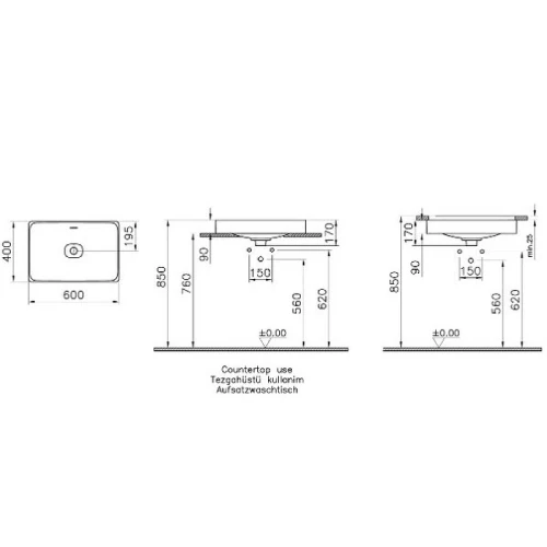 Раковина Vitra Metropole 60 7535B003-0673 Белая фарфор встраиваемая, полувстраиваемая