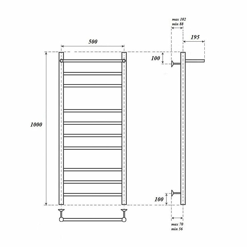 Электрический полотенцесушитель Point Аврора PN10150PE П9 500x1000 с полкой левый/правый Хром