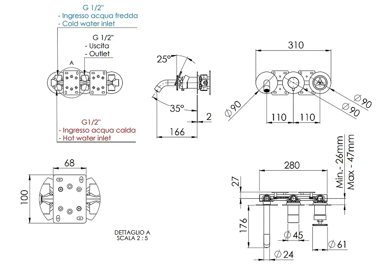 Смеситель для ванны Remer Chrono CH54D2PDO цвет Золото глянцевое