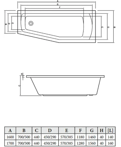 Акриловая ванна C-Bath Nika 160х70 R CBA00401R цвет Белый