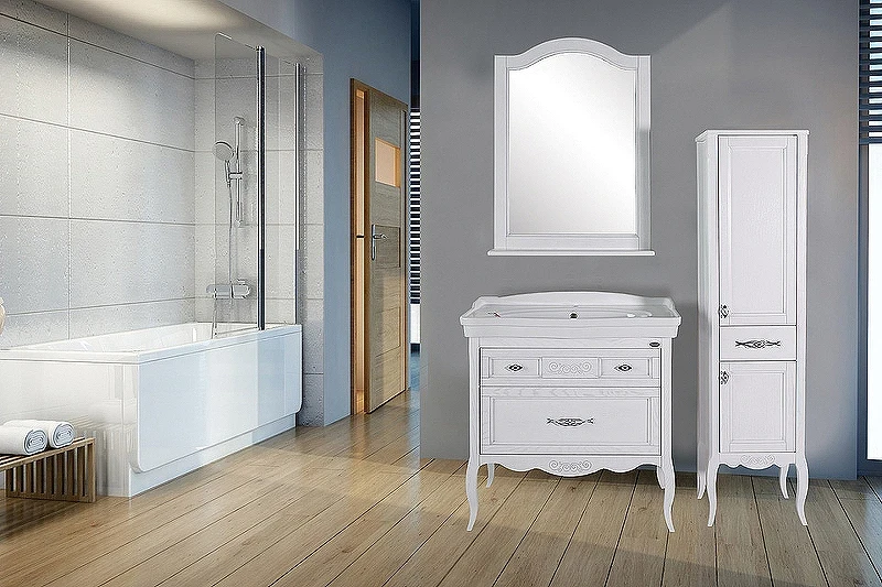 Комплект мебели для ванной ASB-Woodline Модерн 85 Белый с патиной Серебро массив дерева