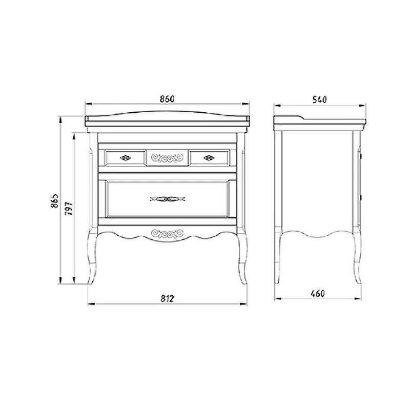 Комплект мебели для ванной ASB-Woodline Модерн 85 Белый с патиной Серебро массив дерева
