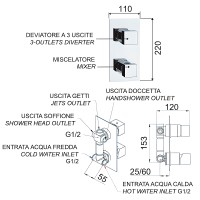 Смеситель для душа Remer SQ3 S933 Хром латунь встраиваемый