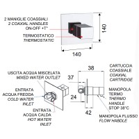 Смеситель для душа Remer Qubica Thermo QT30NO с термостатом Черный матовый латунь встраиваемый
