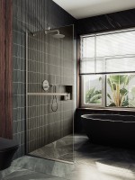 Душевая перегородка Maybah Glass MGD-721-5у 690x1950 в узком профиле Хром матовый стекло бронзовое
