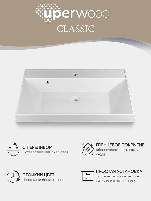 Раковина Uperwood Classic 70 291020336 цвет Белый глянцевый