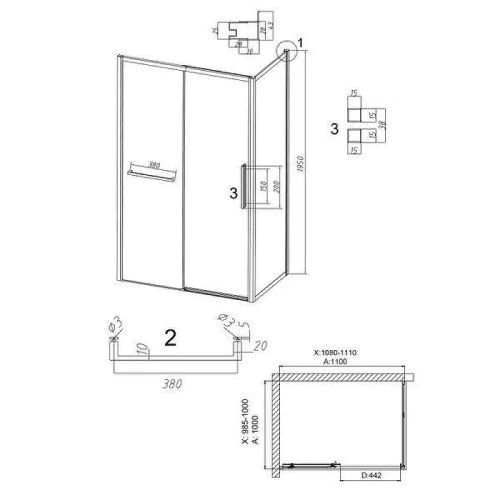 Душевой уголок Grossman Style 110x100 120.K33.05.1110.21.00 профиль Черный матовый стекло прозрачное