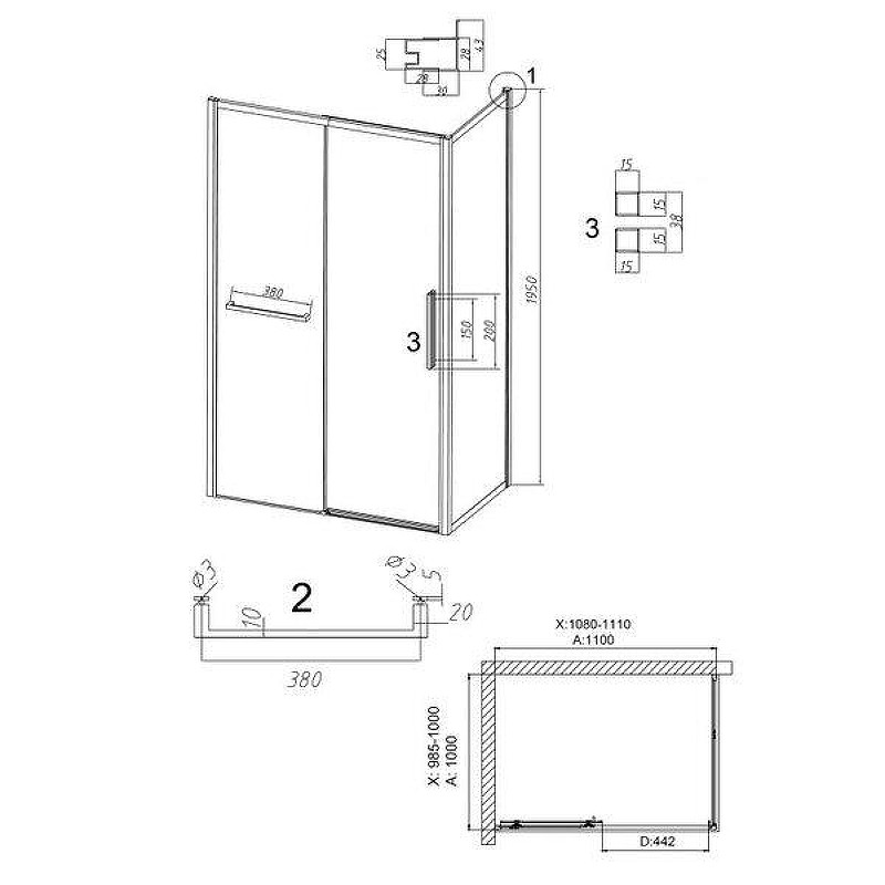 Душевой уголок Grossman Style 110x100 120.K33.05.1110.21.00 профиль Черный матовый стекло прозрачное