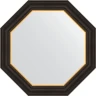 Зеркало Evoform Octagon 64х64 BY 3875 в багетной раме - Черное дерево с золотом 71 мм