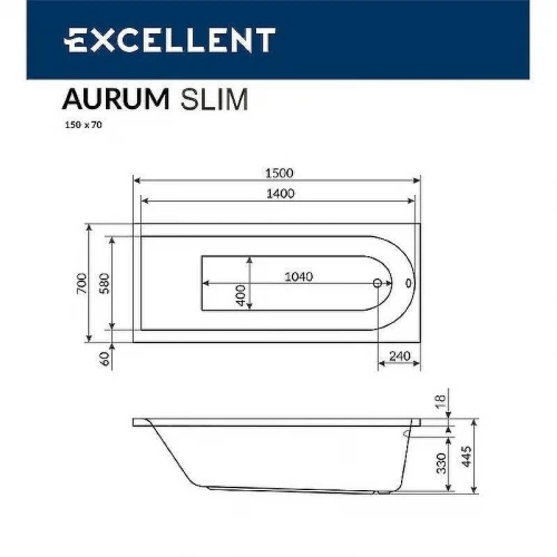 Акриловая ванна Excellent Aurum Slim 150x70 WAEX.AUR15S.AERO.CR с аэромассажем