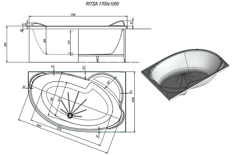 Акриловая ванна Alex Baitler Ritsa R 170x105 цвет Белый