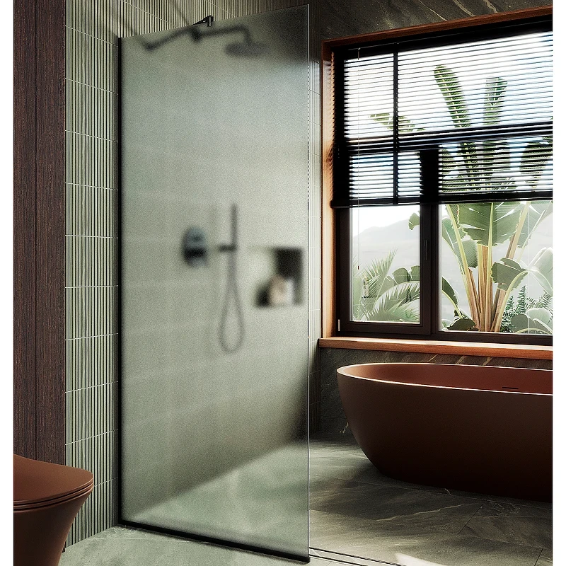 Душевая перегородка Maybah Glass MGD-700-6у 790x1950 в узком профиле Черный стекло сатиновое