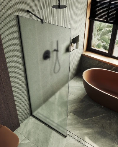Душевая перегородка Maybah Glass MGD-700-6у 790x1950 в узком профиле Черный стекло сатиновое