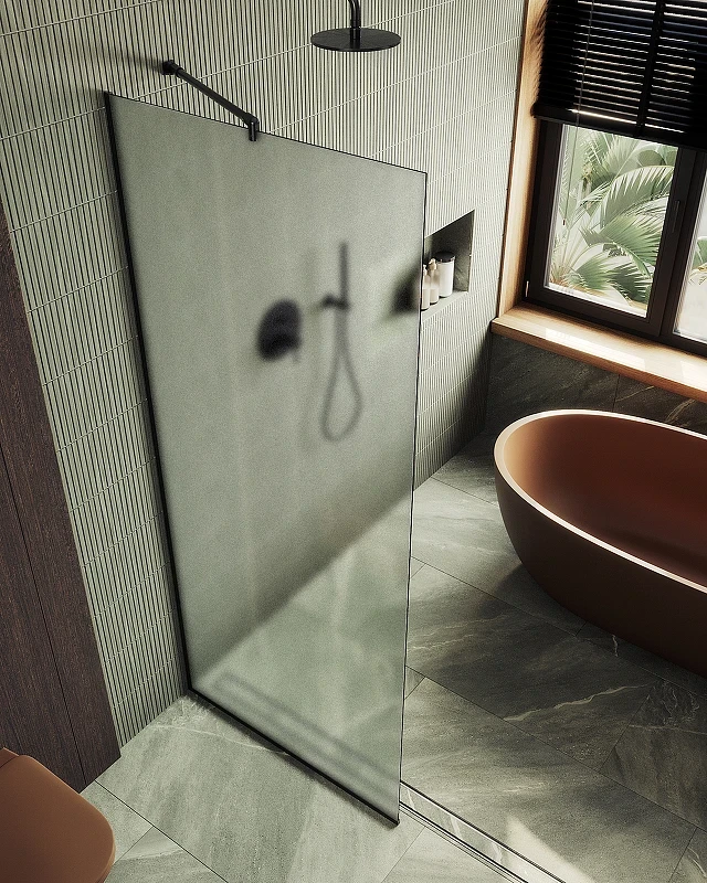 Душевая перегородка Maybah Glass MGD-700-6у 790x1950 в узком профиле Черный стекло сатиновое