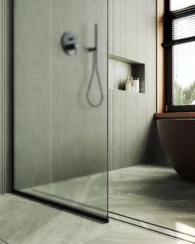 Душевая перегородка Maybah Glass MGD-700-6у 790x1950 в узком профиле Черный стекло сатиновое
