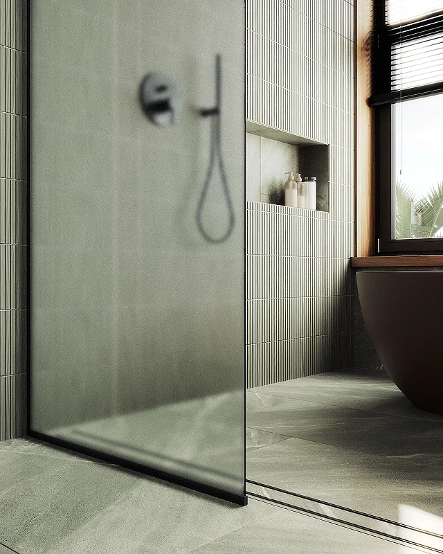 Душевая перегородка Maybah Glass MGD-700-6у 790x1950 в узком профиле Черный стекло сатиновое