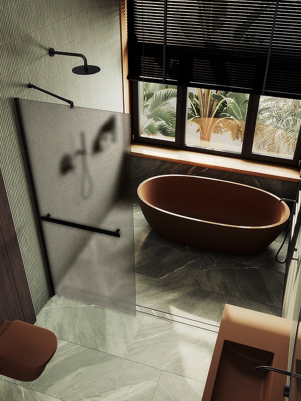Душевая перегородка Maybah Glass MGD-734-6ш 890x1950 в широком профиле Черный стекло бронзовое матовое