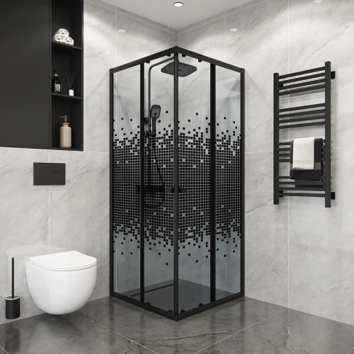 Душевой уголок Niagara Eco 80х80 NG-1008-14QBLACK профиль цвет Черный матовый стекло прозрачное с рисунком