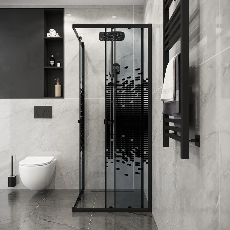 Душевой уголок Niagara Eco 80х80 NG-1008-14QBLACK профиль цвет Черный матовый стекло прозрачное с рисунком