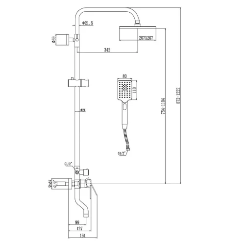 Душевая система Savol S-601108SH цвет Черный матовый