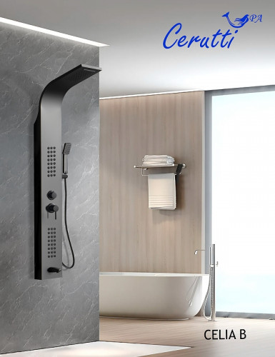 Душевая панель Ceruttispa Celia B CT10401 с гидромассажем Черная нержавеющая сталь на стену