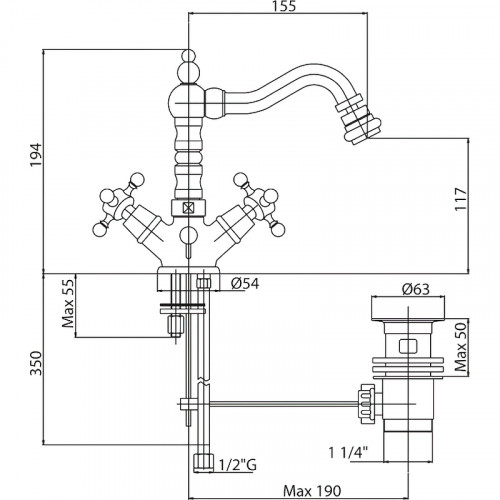 Смеситель для биде Cezares Lord-BS2-03/24 Золото 24 карат латунь