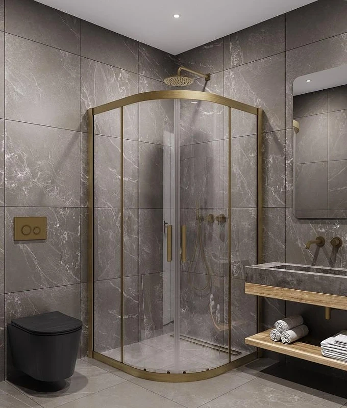 Душевой уголок Timo TPSS-90/17C-8 900x900x2000 T44 раздвижной профиль Золото матовое стекло прозрачное