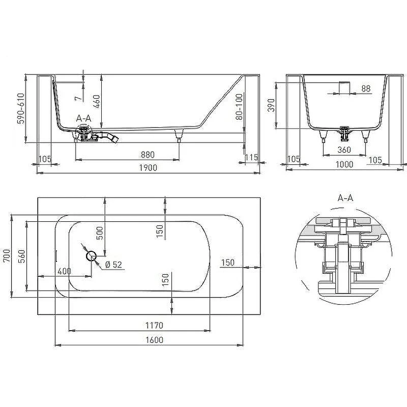 Ванна из искусственного камня Salini Orlanda Kit Plus 190х100 102124M Белая матовая