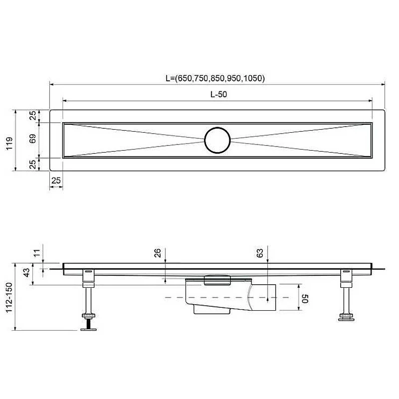 Душевой лоток Timo Drain System 90 DS230109/01 с решеткой Сатин
