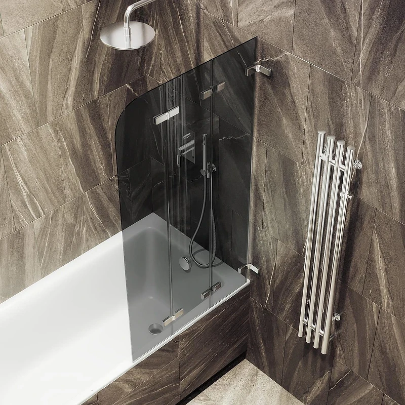 Шторка для ванны Maybah Glass MGV-583-4 750х1400 складная 3 секции Хром глянцевый стекло графитовое