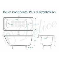 Чугунная ванна Delice Continental Plus 170x75 DLR230635-AS без отверстий под ручки с антискользящим покрытием