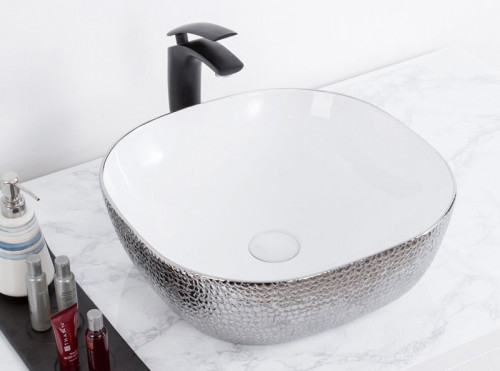 Раковина-чаша CeramaLux 42 D1301H021 Белая Серебро фаянс накладная