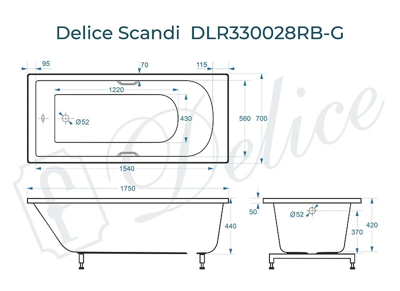 Ванна из искусственного камня Delice Scandi 175х70 DLR330028RB-G цвет Белый