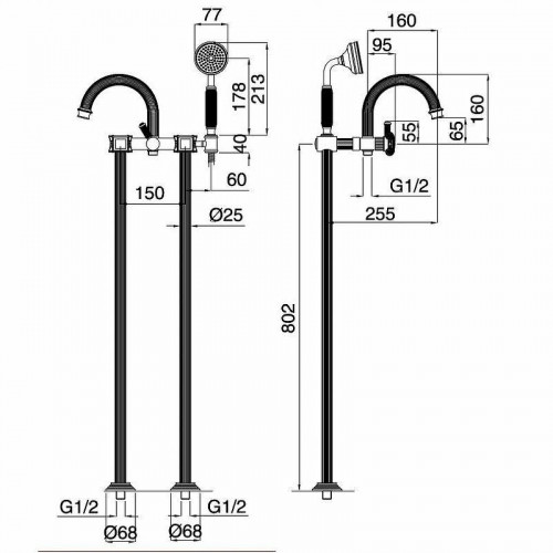 Смеситель для ванны Cezares Aphrodite APHRODITE-VDP-03/24-Sw Золото 24 карат с кристаллами Swarovski латунь на пол