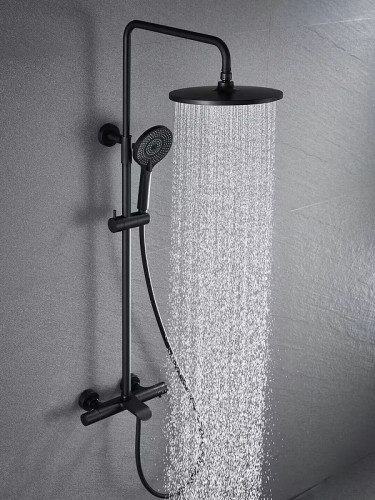 Душевая система Vincea Esse VSFS-1E1TMB с термостатом Черная матовая латунь на стену