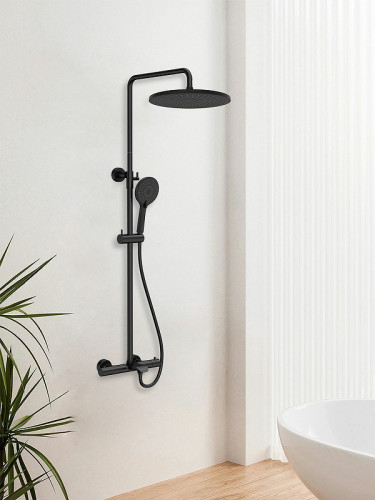 Душевая система Vincea Esse VSFS-1E1TMB с термостатом Черная матовая латунь на стену